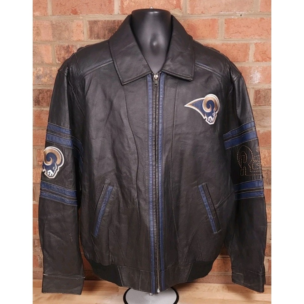 G-III St. Louis Rams NFL Mens Full Zip Leather Jacket Lined XL Vintage